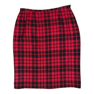 Jaegar Great Britain vintage wool pencil skirt red plaid holiday lined split